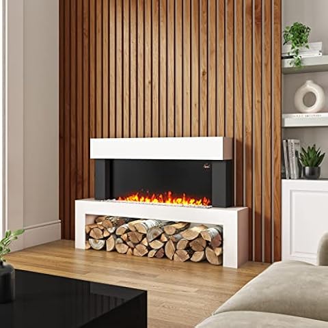 Amberglo White Electric Fireplace Floor Standing Suite - Logs & Crystal Fuel Beds Cover