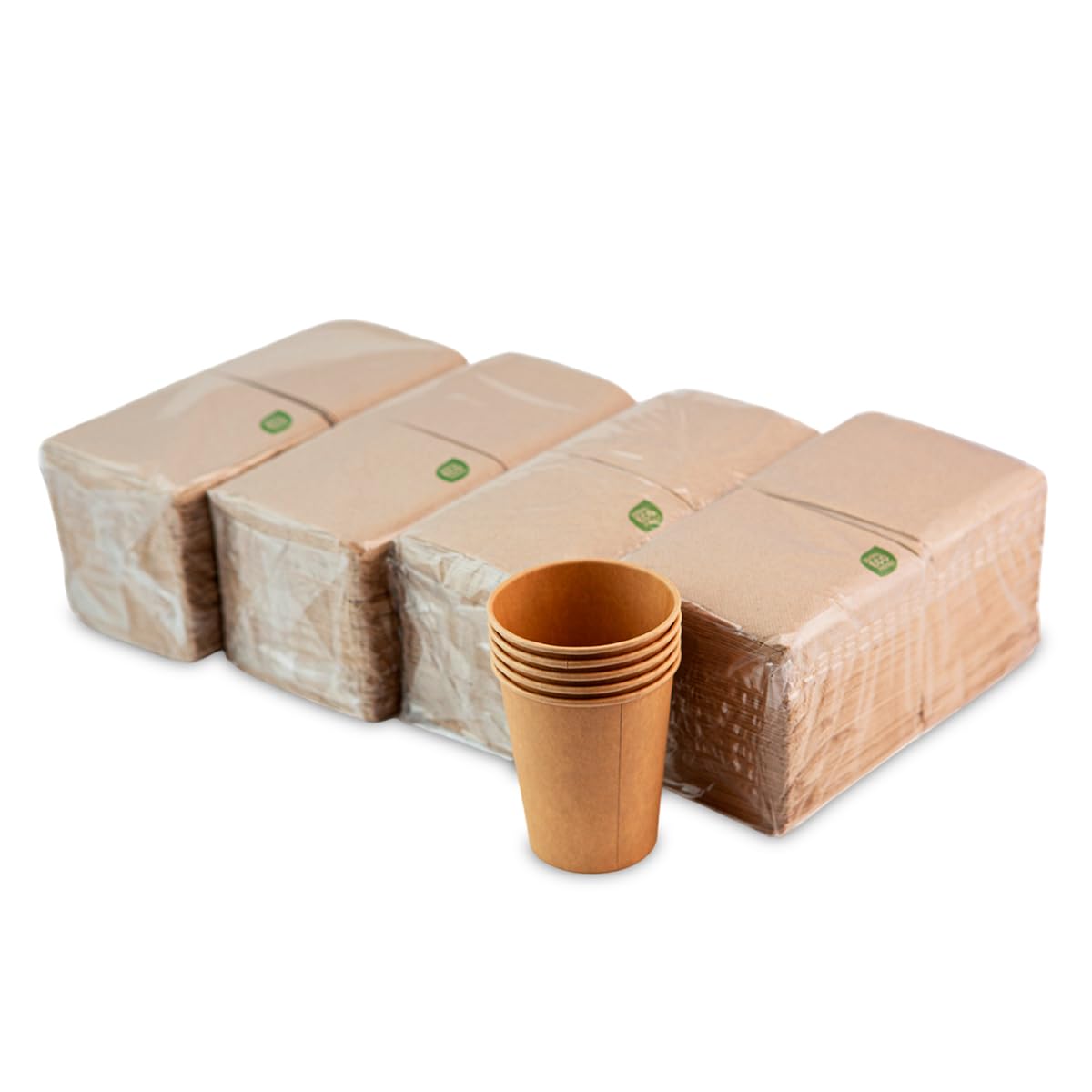 Pack de 600 Servilletas Cocktail de Papel 100% Reciclables y Biodegradables + 50 Vasos Eco - 10 x 10 cm Plegadas - Hostelnovo