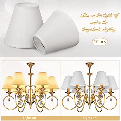 Image of Set of 10 Small Lamp Shade Chandelier Shades Burlap Clip on Lamp Shade 3 inch x 6 inch x 5 inch Rustic Barrel Fabric Lampshade Cover for Table Chandelier Wall Lamp (White)