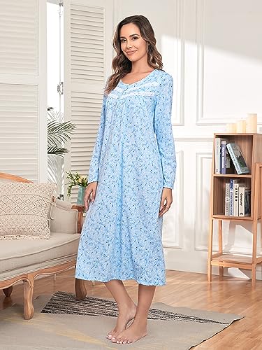 Long Cotton Nightgowns for Women Long Sleeve Night Gowns Women's Sleepwear Full Length Nightdress Soft Loungewear4