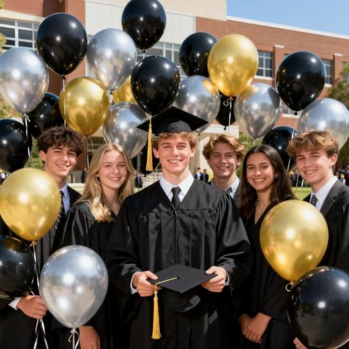 Image of 100pcs Metallic Silver Balloons 12 Inch Chrome Round Helium Balloons | Silver Balloon for New Years Wedding Anniversary Birthday, Bachelorette Graduate Party Decorations