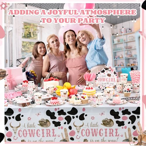 Image of Funnymoom 452 Pcs Cowgirl Baby Shower Party Decorations Include a Little Cowgirl Is on the Way Paper Plates Napkins Cups Tablecloth Cutlery Straws for Baby Shower Party Supplies