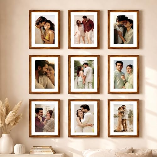 Image of Art Street Premium Photo Frame for living room, Classic Aesthetic Design Photo Frames for Photograph, Art Work, Kids Room Set of 9 (8x8 Inch, Brown)