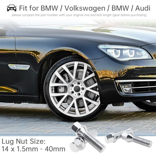 Image of 20pcs 14 x 1.5mm - 40mm 60mm Lengthen Cone - Shape Lug Nut Fit for Benz /BMW /Volkswagen, Durable Compact Wheel Lug Nuts Bolt