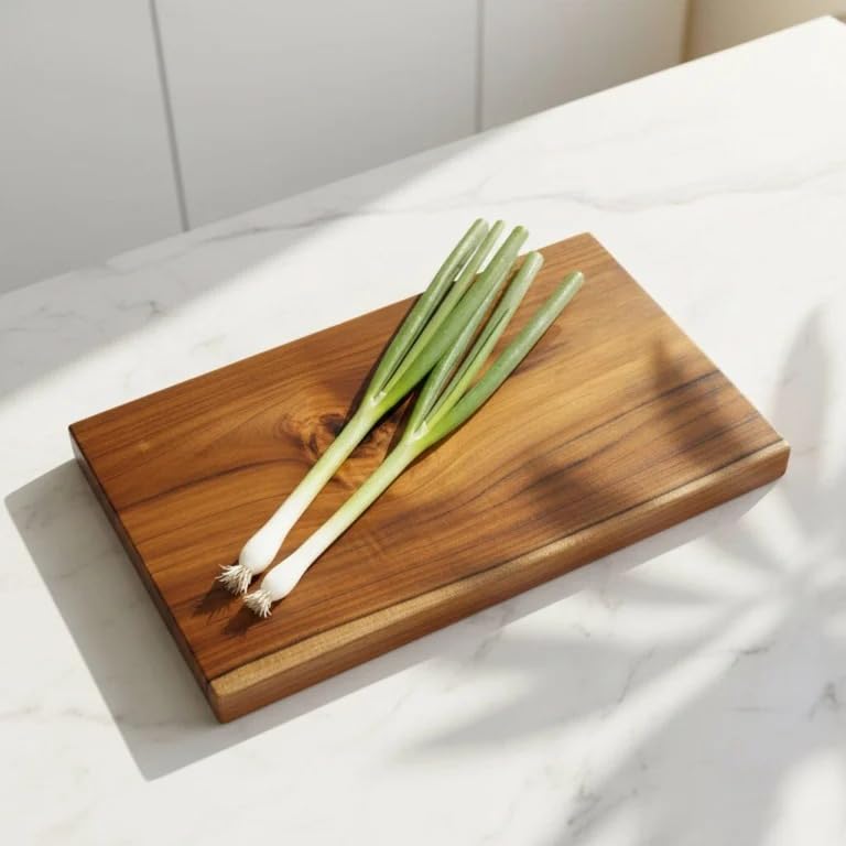 Image of Small Single Block Teak Wood Chopping Board, 14 x 8 x 0.75 Inch | Edge Grain Wooden Cutting Board for Vegetables & Meat | Single Piece Heartwood | Natural Beeswax & Coconut Oil Finish
