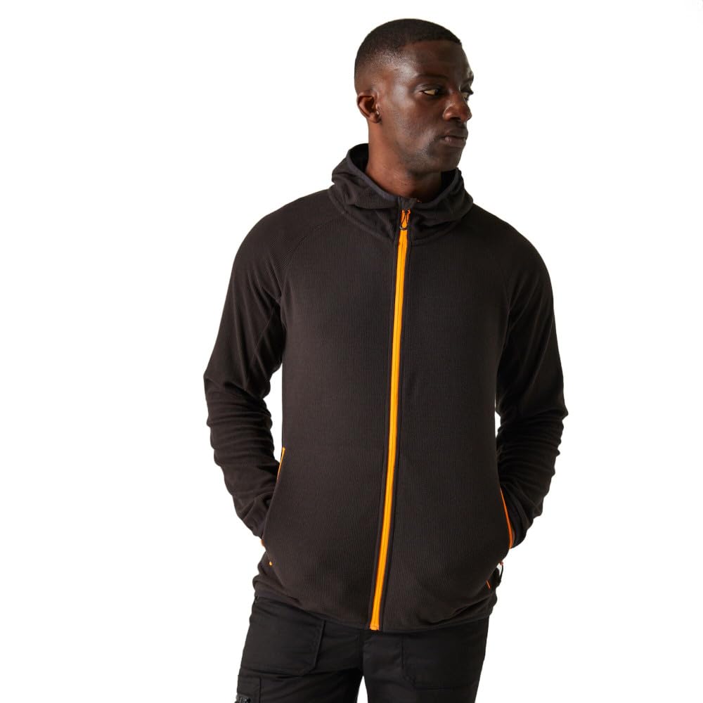 Regatta Mens Navigate Full Zip Fleece Jacket, Black/Orange Pop, XL