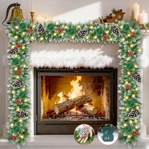 Christmas Garland, 9Ft Christmas Garland with Lights & Timer, 50L...