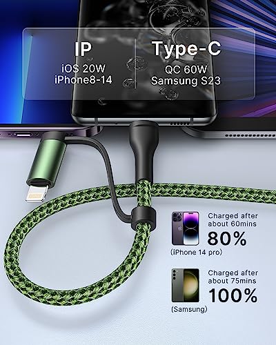 Image of XUDUO Lightning Cable 4 in 1 Charging Cable iPhone Charger, USB C Charger USB A /C to C /L Fast Multi Charging Cord for iPhone 16 15 14 Pro Max /MacBook /iPad Pro /SamSungS24 for Multiple Devices