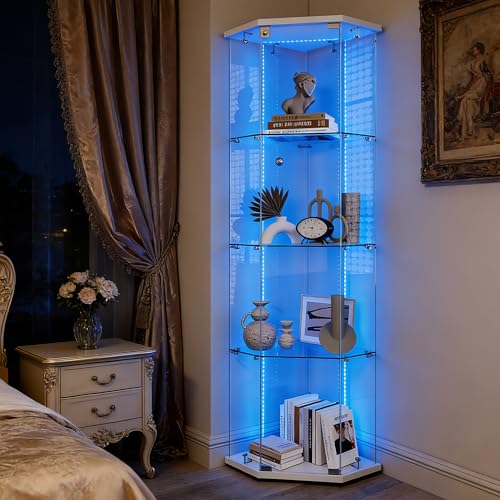 Julyue Vitrina pentagonal de cristal blanco...