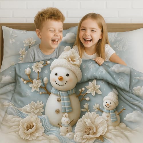 Image of King Size 7D Digital Print Bedsheet - 350 TC Cotton, Kids Friendly Design, Soft & Breathable 180 GSM Fabric, Machine Washable, Gift-Ready Packaging. (108x108 Inches). (Snowman)