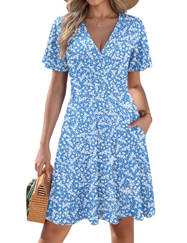 Image of Zeagoo Womens Summer Dresses Wrap V Neck Dress Floral A-Line Ruffle Sleeve Casual Sundress with Pockets 2026