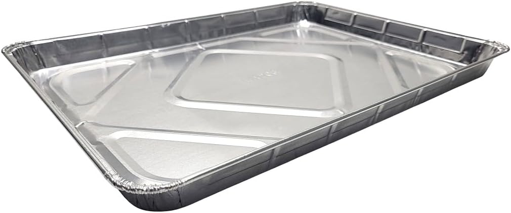 KitchenDance Disposable Aluminum Half Size Sheet Cake Pans - 17-1/2 x 12-13/16 Inches Aluminum Foil Pans for Cakes - Baking Pan Perfect for Baking, Freezing, Serving Food, 7300NL, 100 Count