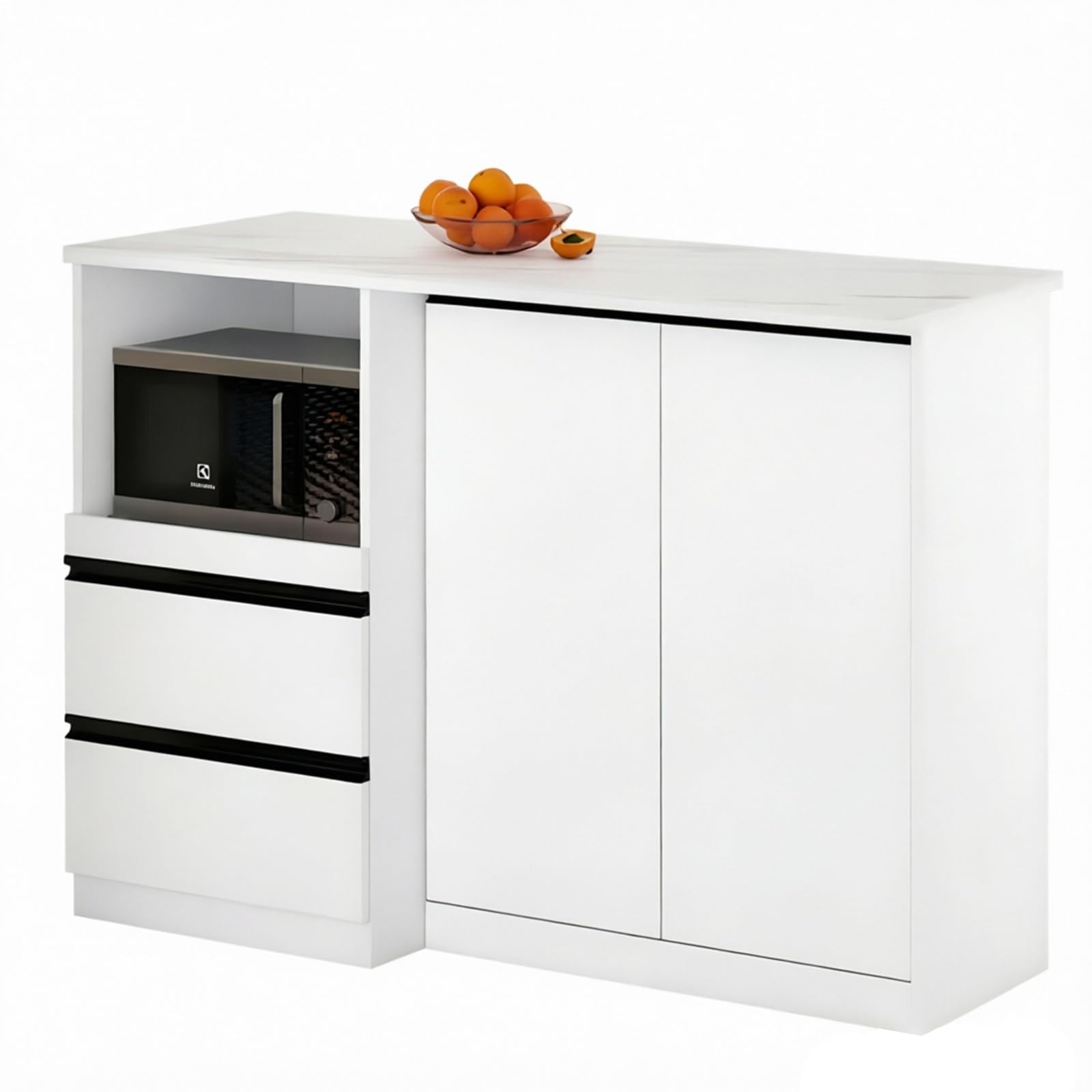 Zf9tBw5sH Unità cucina ad isola Credenza bianca ad isola con piano in pietra sinterizzata, 2 cassetti e ante