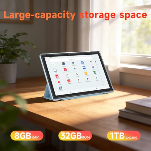 Image of WUIUHOU 10.1 Inch Android 15 Tablet, 8GB RAM 32GB Storage, HD IPS Display, 5G WiFi 6,6000mAh Battery, Dual Camera for Video Call, Tab with Case & Stylus Pen for Work /Study Tablet with case (Blue)