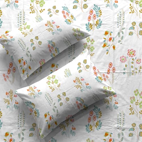Image of Urban Space Serene 100% Cotton King Size Bedsheet, 200 TC Super Soft Bed Sheet for King Size Bed, Floral Design Flatsheet King bedsheet with Two Pillow Covers (108 x 108 Inches, Eden White)
