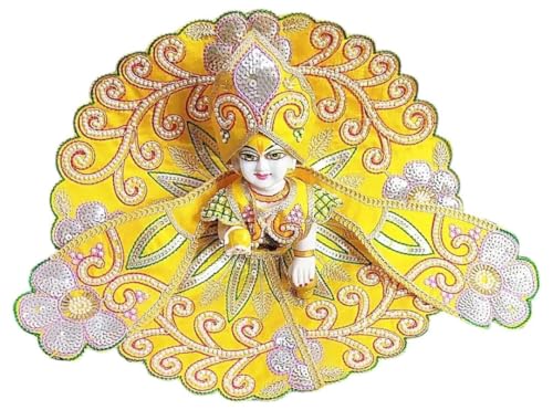 Image of Partish Laddu Gopal Heavy Dress with Mukut l Ladoo Gopal Dress l Bal Gopal l Kanha Ji Thakur Ji Heavy Dress Size 1 2 4 5 6 (Yellow, Size 5)