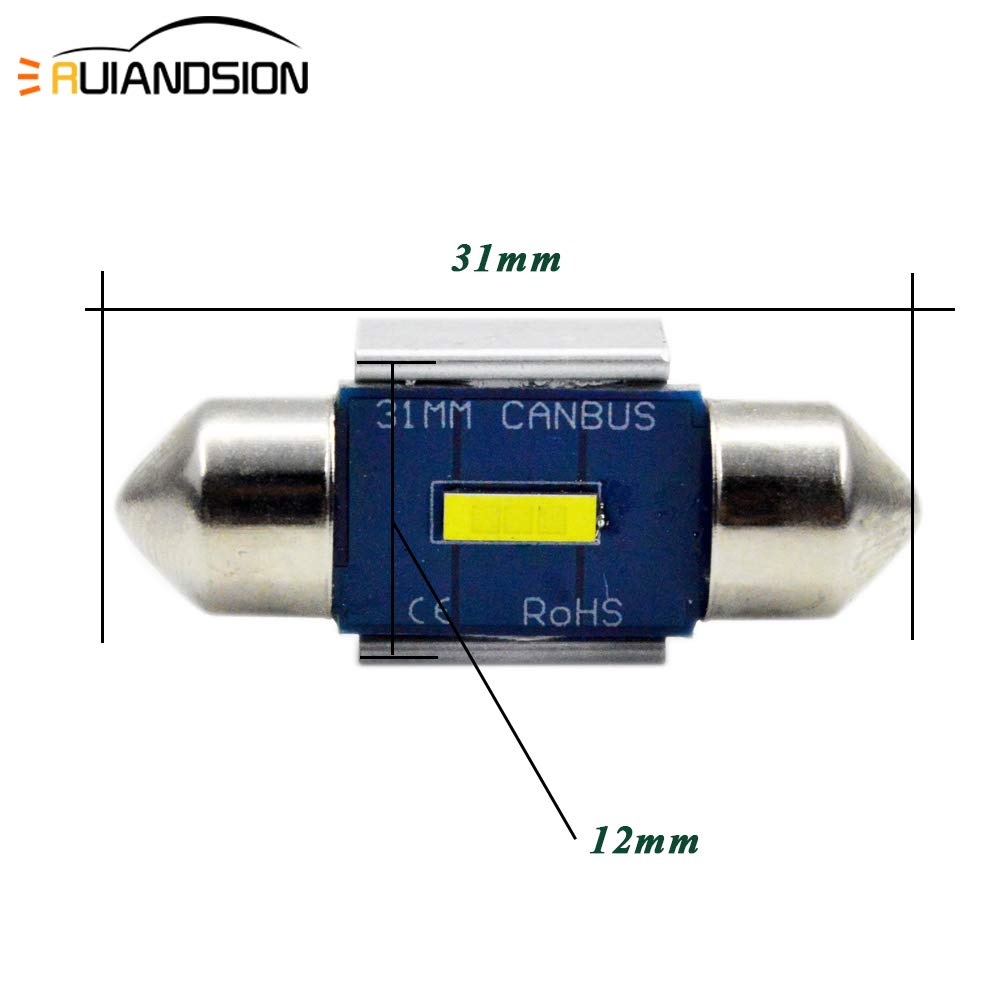Ruiandsion 2 szt. 31 mm Festoon żarówki LED bez błędów Canbus super jasne białe chipsety 3-SMD CSP żarówka LED do wnętrza samochodu lampa mapy kopuły