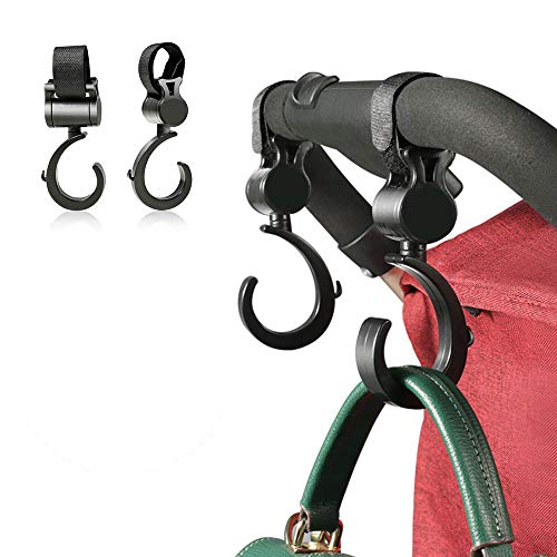 Ganchos Carrito Bebe Universal Ganchos Para Carros, Rotación de 360 grados (Negro) Cover