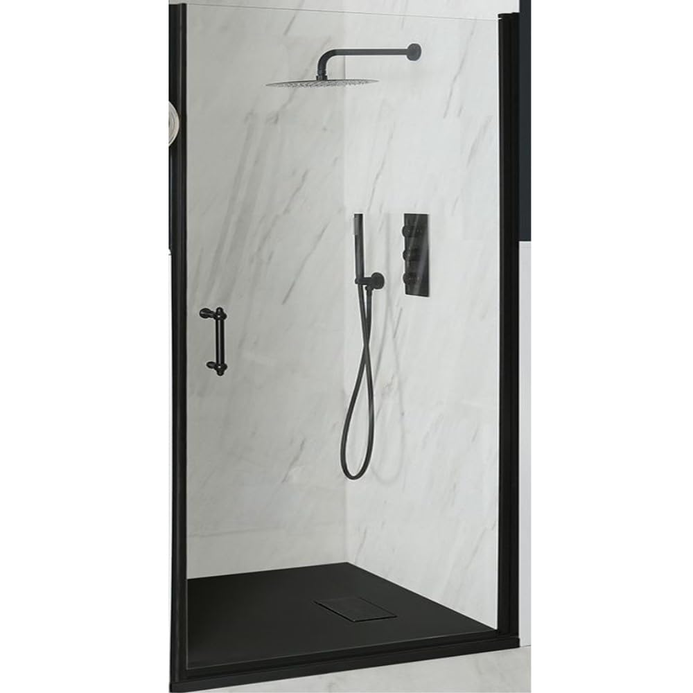 Milano Graphite Langley Black Hinged Door Frameless Shower Enclosure Tray - 1500Mm X 800Mm