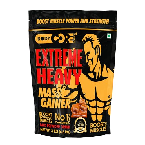 Image of Body Core Science Extreme Heavy Mass Gainer-3kg| Heavy Weight Gainer| Mass Gainer (Butterscotch, PO1)