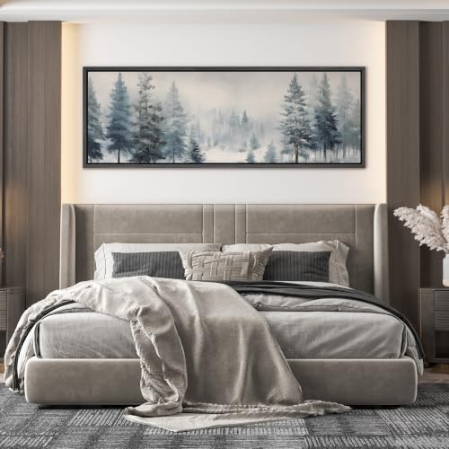 Image of MUDECOR Large Framed Canvas Print Wall Art Blue Pine Forest for Living Room