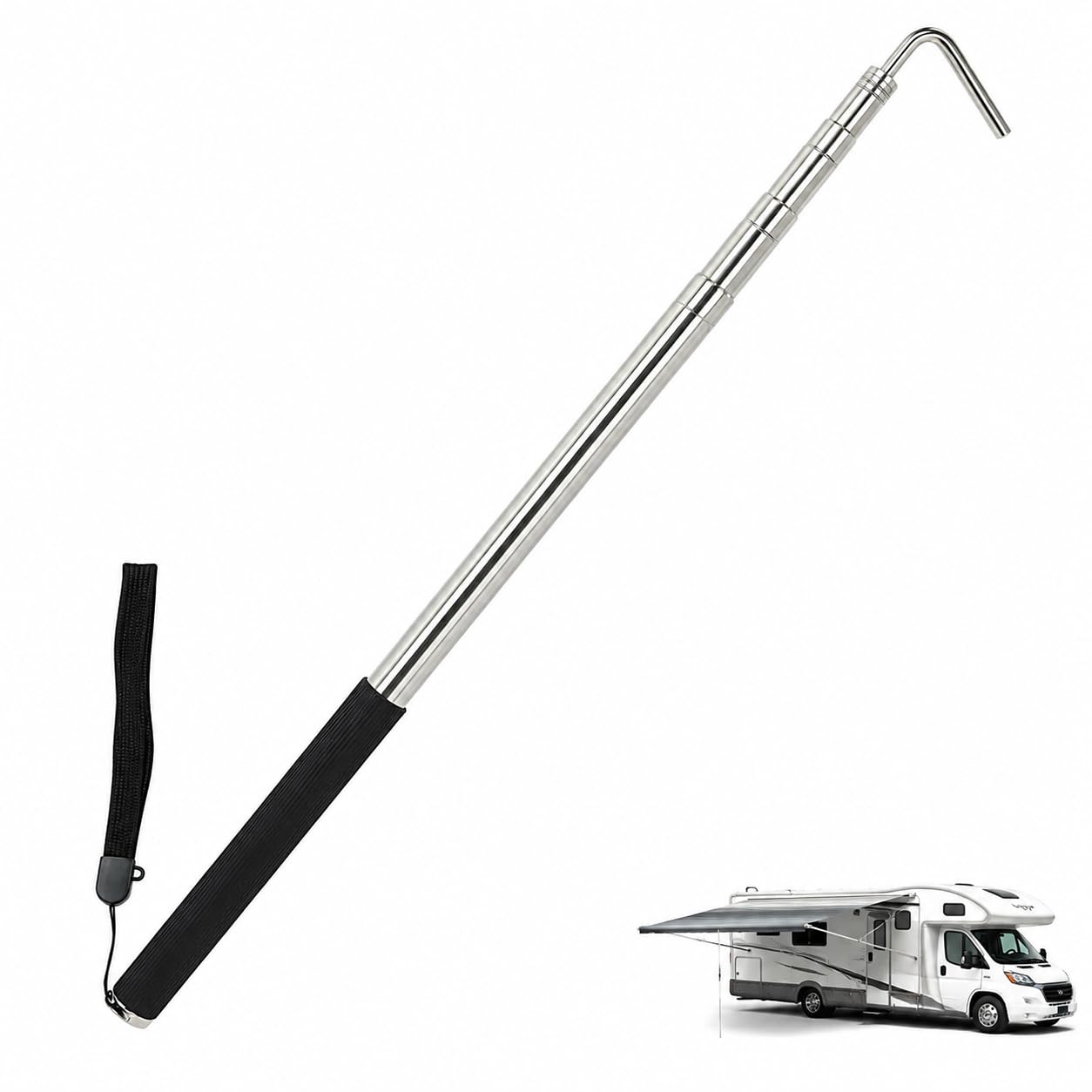 Abridor de toldo RV extensible en acero inoxidable plateado