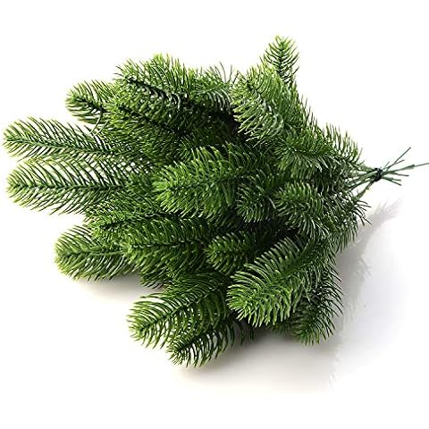 Blanketswarm 30pcs Artificial Pine Needles Branches Garland,Green Plants Fake Greenery Picks Pine Needle DIY Craft Wreath for Christmas Home Decor Props Cover