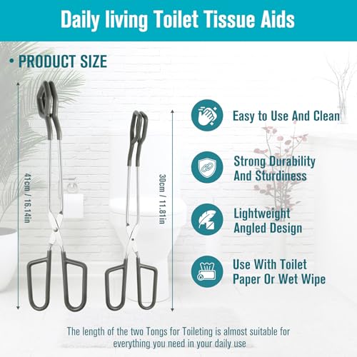 Awaiymi Toilet Aids for Wiping Bottom - Tongs for Toileting, Self Wipe Assist - Limited Mobility Accessories,Daily Living Toilet Tissue aids,Lightweight Self-Wipe Assistance Tool (2 Pieces) - Image 3