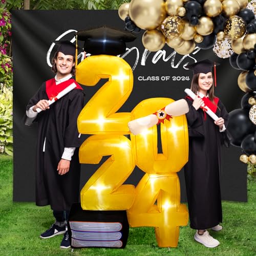 6.0 FT 2024 Graduation Decorations Indoor/Outdoor -2024 Graduation Inflatable Yard Decorations Outdoor - Blow up 2024 Light Up Numbers Graduation Yard Sign for Congrats Graduation Party Decorations