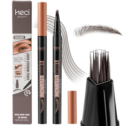Microblading Eyebrow Pencil - Waterproof Hair Stroke Brush with 3D Fiber Technology | 24HR Smudge-Proof | Natural Looking Brows Filler | Easy Apply & Gifts for Women, Brown