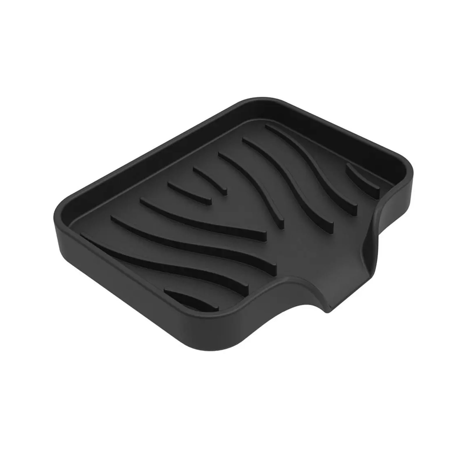 Silicone Kitchen Sink Tray, Soap Dish Holder with Built-in Drain Lip for Sponge Brush(Black)