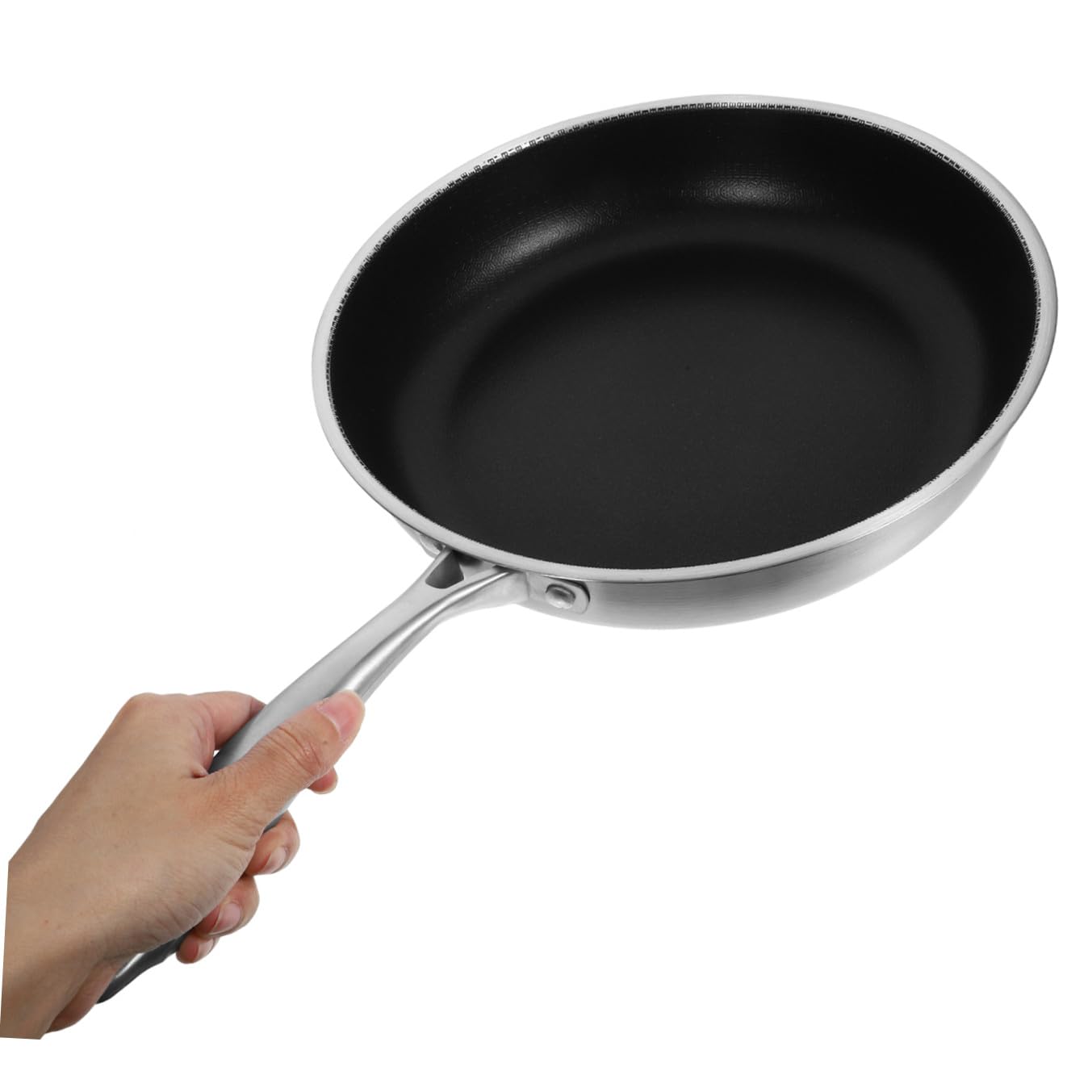 Padella Antiaderente in Acciaio Inox 30 Cm Per Uova e Bistecche, Fondo Piatto Per Distribuzione Uniforme Del Calore, Manico Antiscivolo Per Cucina Domestica Su Fornelli a Induzione