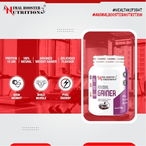 Image of Animal Booster Nutrition WEIGHT GAINER| 15gm Of Protein in 90gm of Serving| For Gain Weight, Build Muscle & Fuel Energy (chocolate Flavor) (11Servings /1KG)
