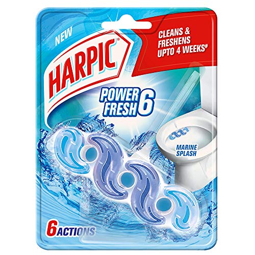 Image of Harpic Power Fresh 6 Toilet Cleaner Rim Block, Marine Splash - 35 g | Cleans & Freshens Upto 4 Weeks