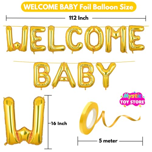Image of Welcome Baby Banner Gold for Boy Girl Home Foil Balloon Decoration Decor Celebration Golden