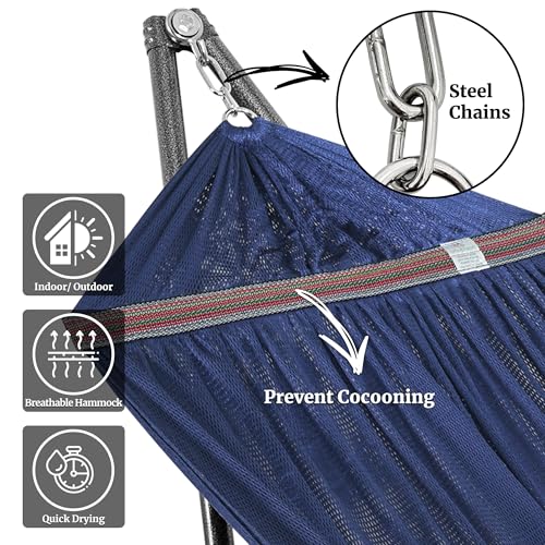 Image of Tranquillo Universal Double Hammock with Stand Included for 2 Persons /Foldable Hammock Stand 600 lbs Capacity Portable Case - Inhouse, Outdoor, Camping, Aegean