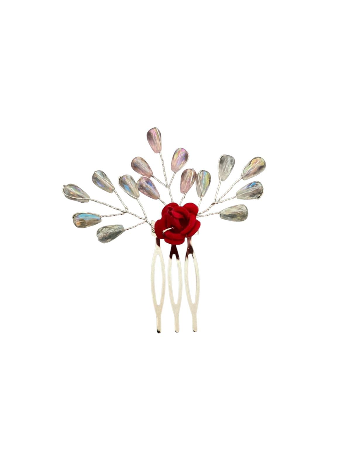 Prezentoz Silver Floral Hair Comb with Crystal Sprays โ Hair Dressing Accessory for Women/Girls โ Bridal & Bridesmaid Accessory, Traditional Floral Hair Broach for Bun/Juda Styling - Pack of 4 (Silver)