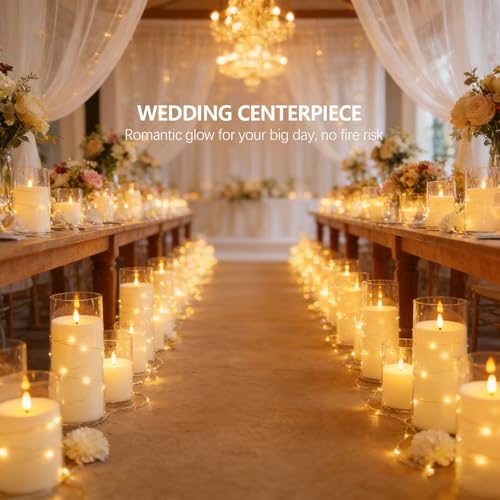 Image of kakoya Flameless LED Candles with Timer 12 Pc Flickering Flameless Candles for Romantic Ambiance and Home Decoration Stable Acrylic Shell,with Embedded Star String,Battery Operated Candles(White)