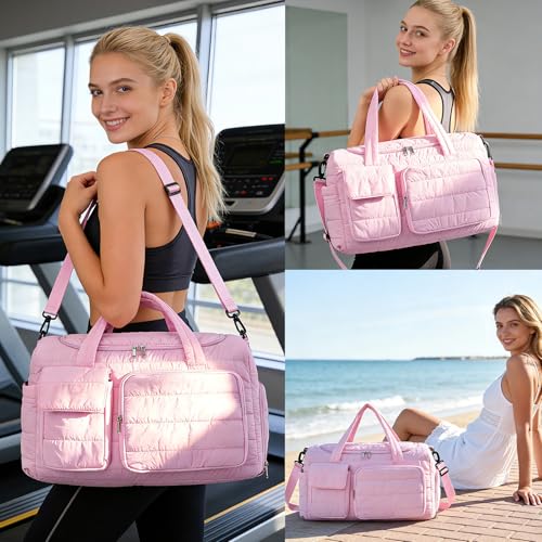 Image of Small Gym Bag for Women, Travel Duffle Bag Carry On Weekender Bag with Shoe Compartment