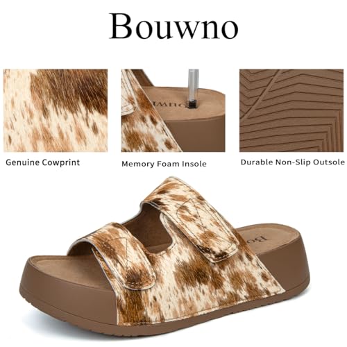 Image of Platform Sandals Women Genuine Leather Slip-on Beach Slide Buckle Comfortable Sandals with Memory Foam Soft Lining and Open Toe Low Wedges