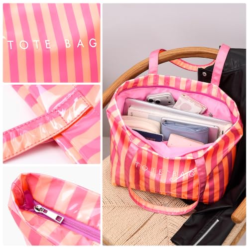 Image of KALIDI PVC Zipper Tote Bag, Jelly Kraft Paper Beach Bag Large Hobo Carry All Travel Shopping Handbag Plastic Shoulder Bag