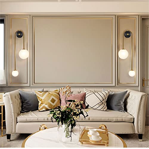 Image of Globe Glass Wall Sconce, 2-Lights Gold Modern Brushed Brass Wall Mount Light, Mid Century Beside Wall Lamp with Glass Shade for Loft Living Room Bedroom