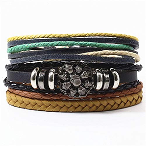 Preisvergleich Produktbild Lederarmband personalisiertSchädel Gelb Niet Punk Charme Handgemachte Gewebte Leder Männer Armbänder Set Frauen Vintage Armreif Männlichen Homme Männer Schmuck Zubehör