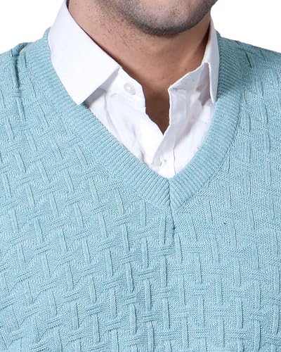 Image of Men Woolen V-Neck Solid Plain Design Sleeveless Pullover Heavy Rainbow Fabric Winter Wear Pure Wool Cardigan for Men Fully Warm Pullover Free Sizes