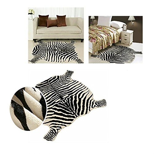 Zebra Print Rug Faux Animal Printed Skin Area Rug Carpets for Home,Living Room, Office ,Yellowish Cream Color (4.9x4.6 Feet)
