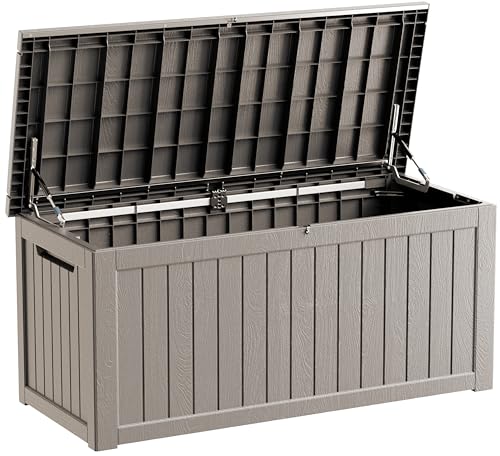 TARKARI 270 Gallon Lockable Resin Deck Box, Waterproof & UV-Resistant Outdoor Storage Box for Outdoor Cushion Storage, Garden Tools & Pool Accessories Storage, Gray