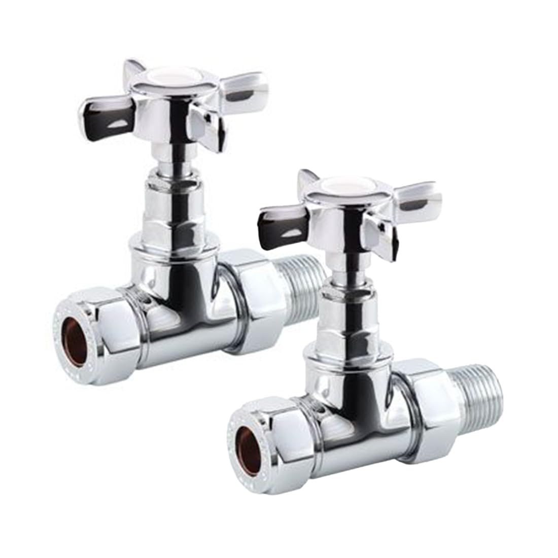 Lux Heat Chrome Straight Manual Cross-Head Radiator Valve Set