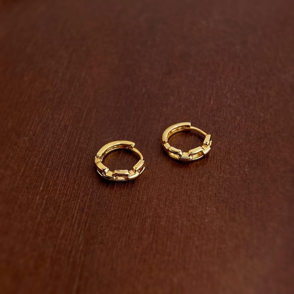 Chain Link Hoop Earrings for Women Sustainable 14K Gold Plated Recycled Brass Hypoallergenic 925 Sterling Silver Posts PVD Coated Trendy & Modern 12mm - Image 2