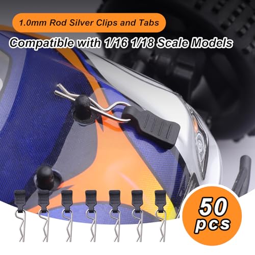 Image of 50PCS RC Clips RC Body Clips with Pull Tabs for All 1 /16 1 /18 Traxxas Redcat Tamiya Team Associated Axial SCX24 RC Car Shell (Silver)