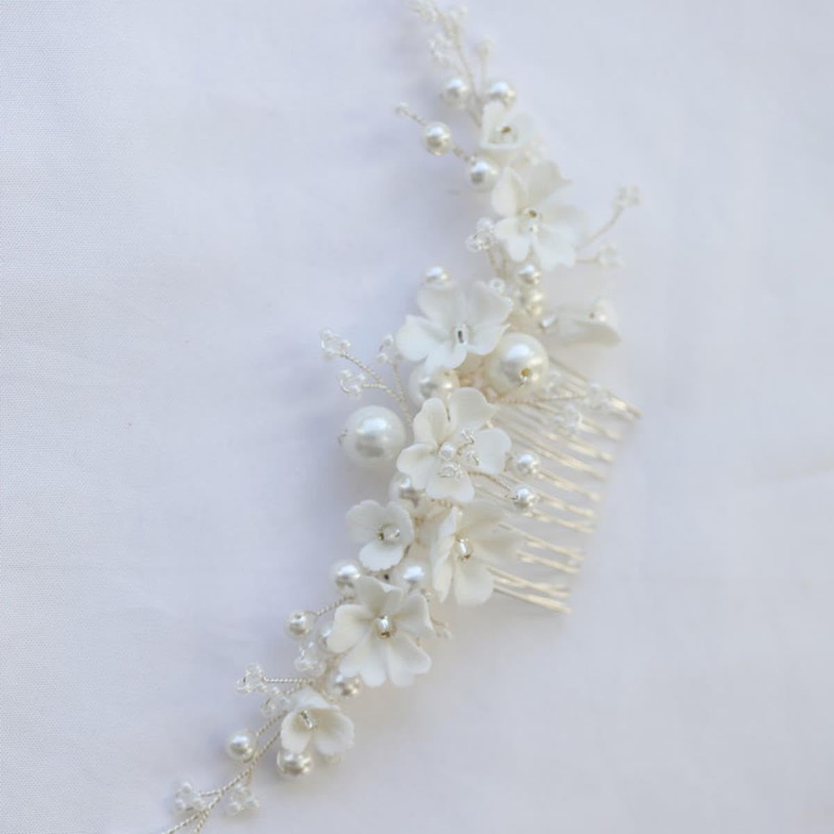 Olbye Braut Haarkamm Silber Mit Strass – Blumen-Design, Kristall-Perlen, Für Hochzeit & Festliche Anlässe